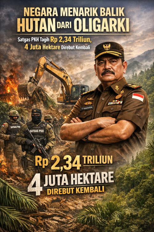 Negara Menarik Balik Hutan dari Oligarki: Satgas PKH Tagih Rp2,34 Triliun, 4 Juta Hektare Direbut Kembali