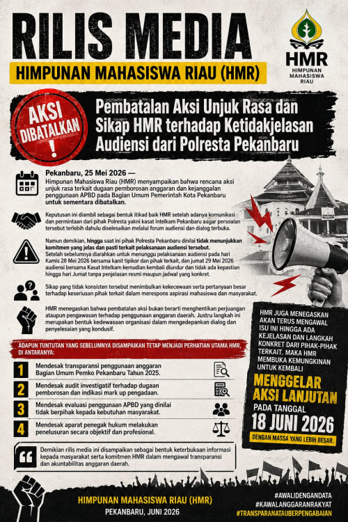 HMR Batalkan Aksi, Soroti Ketidakjelasan Audiensi Dugaan Penggunaan Anggaran Pemko Pekanbaru